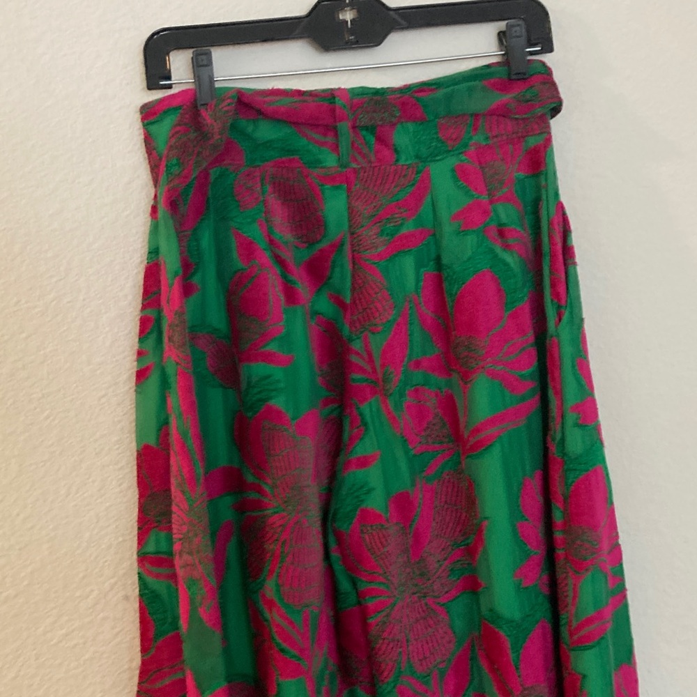 EVA FRANCO Salinger Palazzo wide Leg Pants Textured Green Pink Camiella bloom - Picture 15 of 15